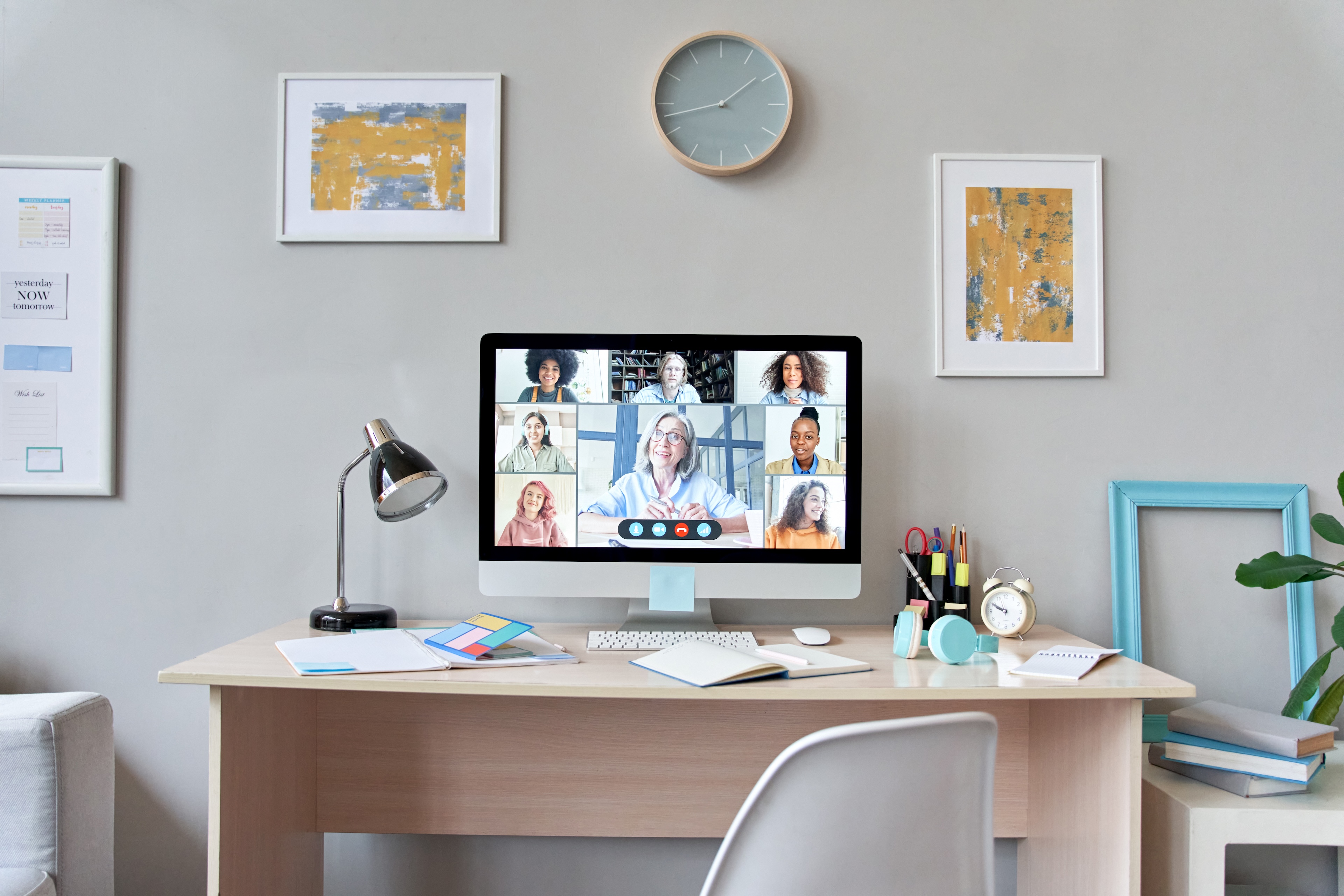 Smart home interior featuring automated lighting, modern technology devices, and connected home systems for residential automation services